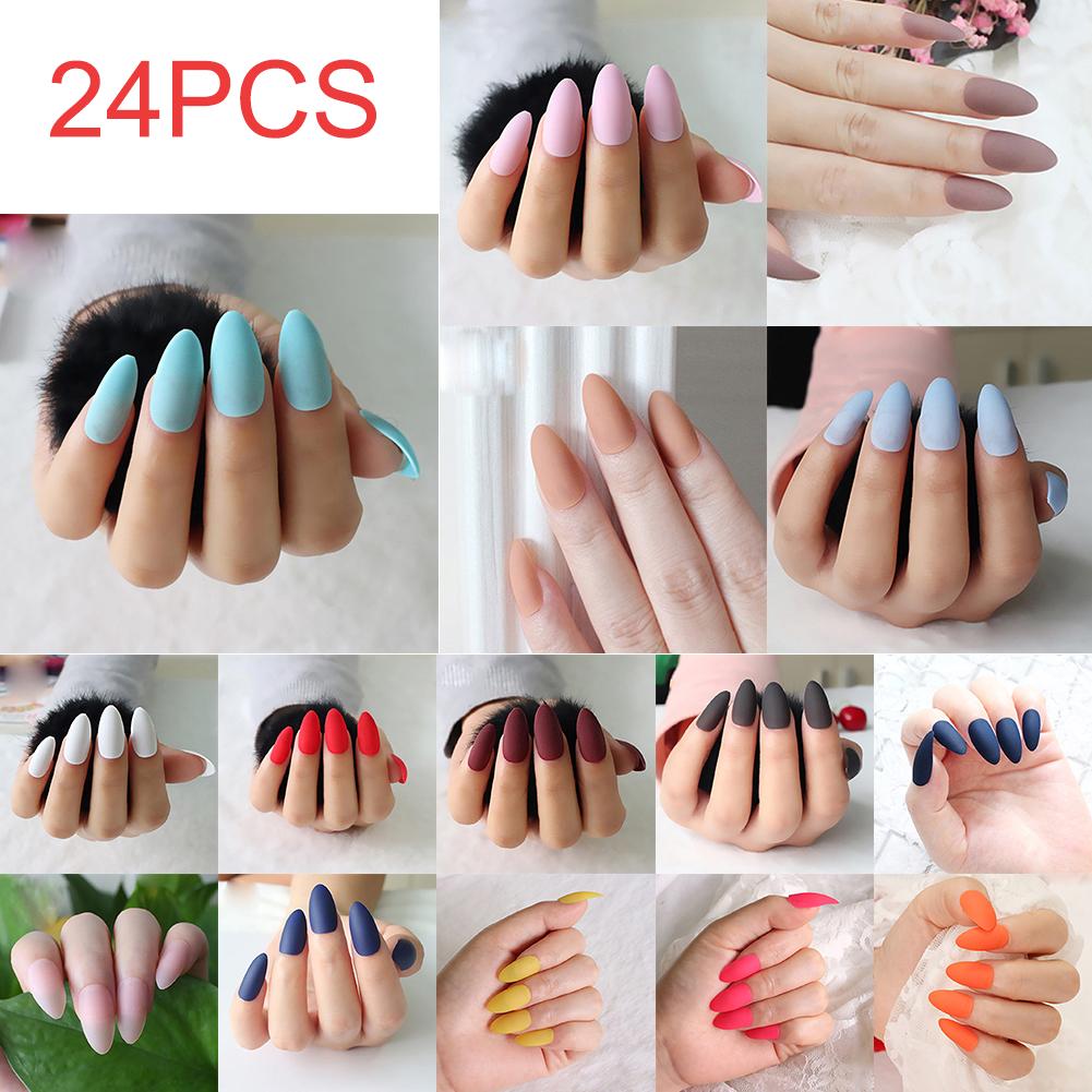 【TK】24pcs/Bag Matte Water Drop False Nail Tips Nail Decoration Nail Art Design Manicure Tool