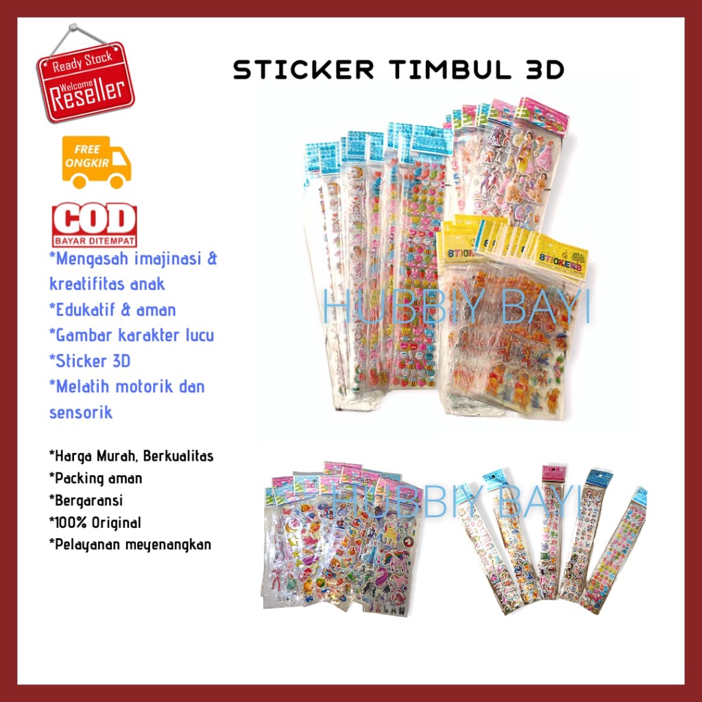 

TERMURAH Sticker Timbul 3D Mainan Tempel Untuk Anak Motif Karakter Lucu