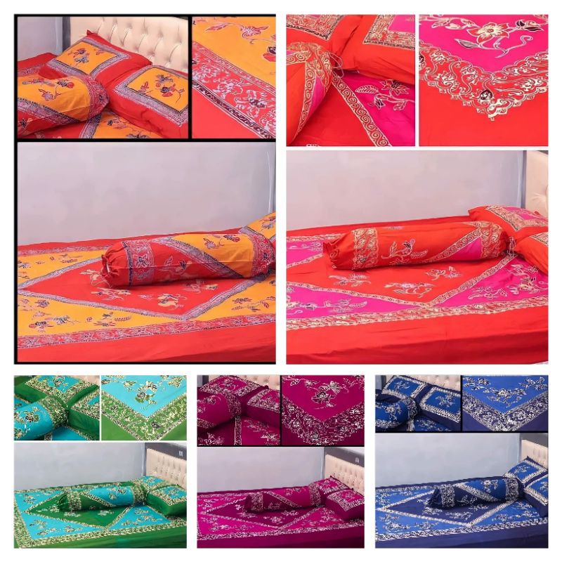 Sprei Batik 160x200x25 Bahan Katun Halus 4 Bantal 2 Guling Motif Batik Cap Pekalongan Terbaru