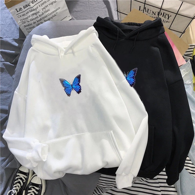 Sweater Hoodie Hodie Hoddie Wanita Gambar Kupu-Kupu Butterfly Sweeter Switer Cewek Cewe Oversize Korean Style Tebal Ori Murah Import Premium Terbaru XXL Jumbo Hoodie Wanita Oversize Korea Tebal Jaket Hoodie Butterfly Kupu-kupu