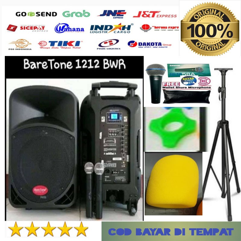 Speaker Portable  Baretone BT-3H1212BWR - 12inch FREE STAND dan ACC