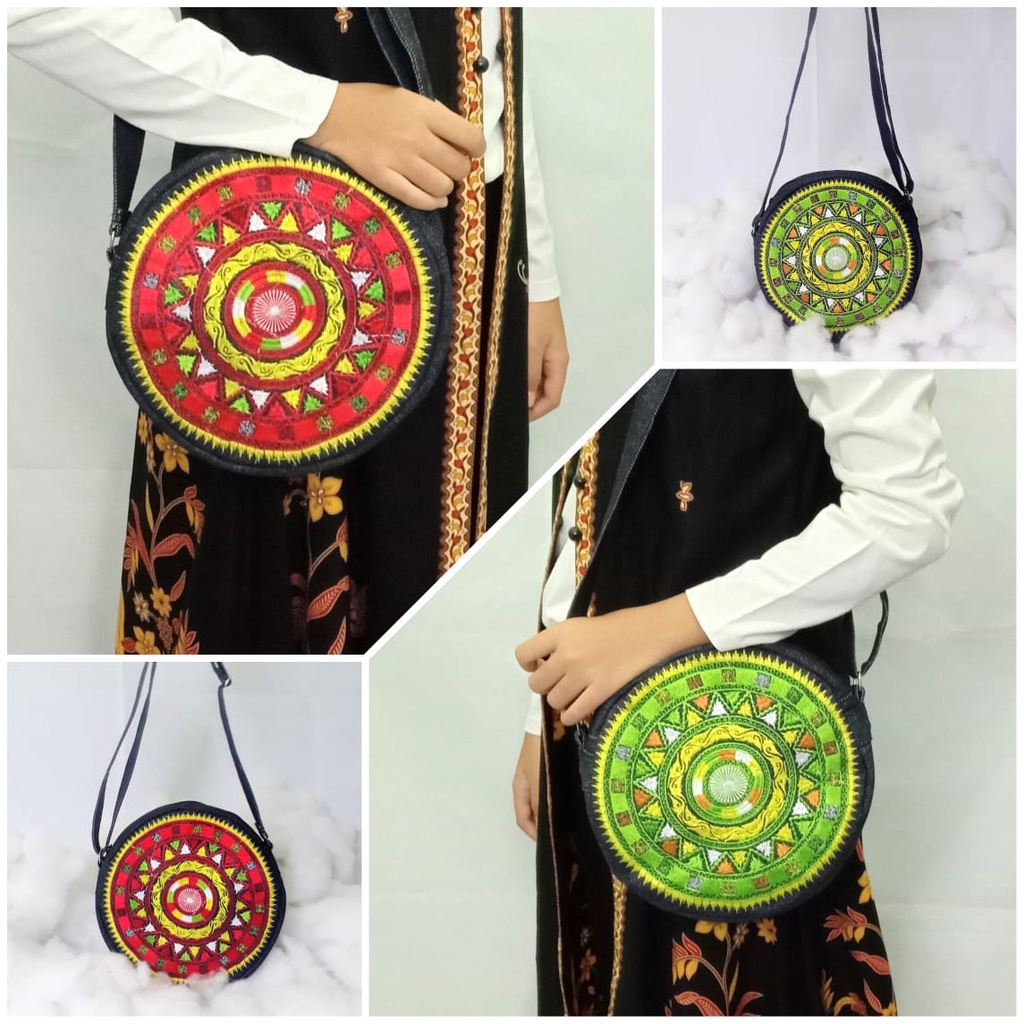 Cante-Tas Selempang Wanita Batik Aceh Denim Kanvas Handmade Sulam Bordir Tas