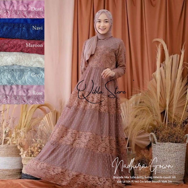 GAMIS BRUKAT TERBARU NADIRA JUMBO / GAMIS BRUKAT DOTTY DRESS TILE FULL ADA LD 120 / GAUN BRIDESMAID 
