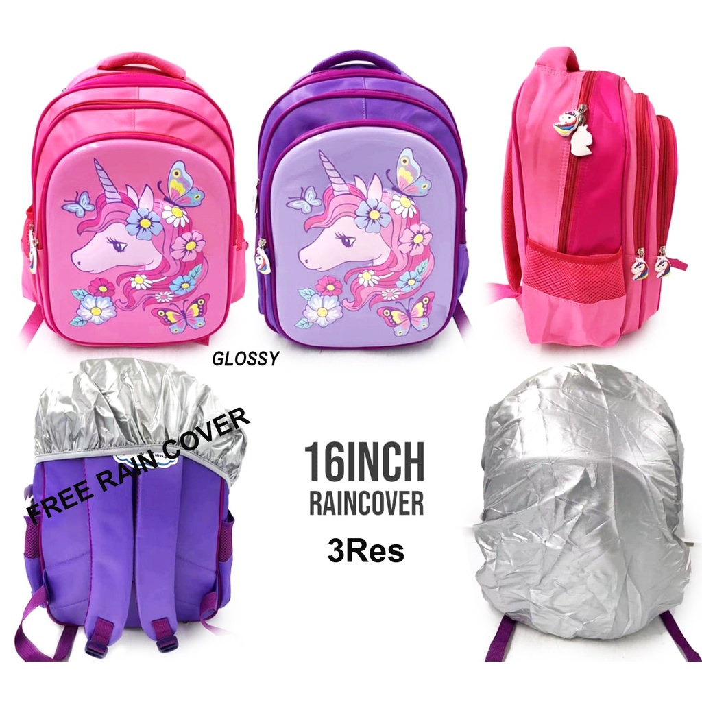 FREE RAIN COVER - TAS RANSEL ANAK SEKOLAH PEREMPUAN SD 16inch GAMBAR KARTUN KUDA PONY PIRANG CETAR BURUNG PIQUIN OWL 3RESLETING 3D TIMBUL IMPORT ( Cetar Kuda Terbang sugar Balon Kupu Sweet 16&quot; )