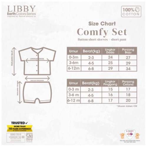 LIBBY Stelan Pendek Comfy Set Earth Color | Combination Size 0-3|3-6|6-12 Bulan (1 stel/pack)