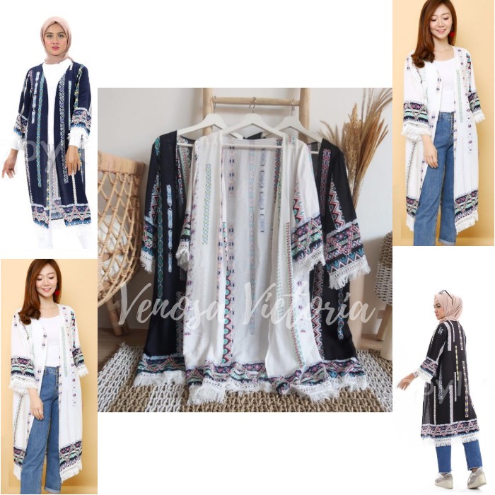 OUTER ETNIC Long Outer Bohemian / Cardigan Panjang Wanita Etnik Motif Etnika Rumbai