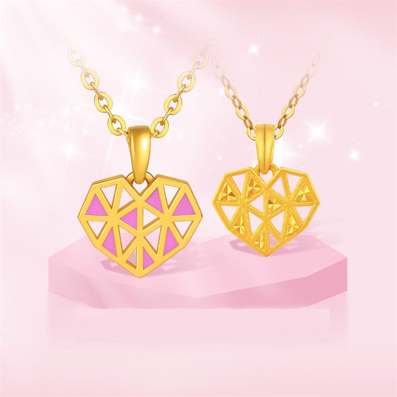 [Ready Stock]Creative Love Heart-Shaped Enamel Fashionable Golden Pendant