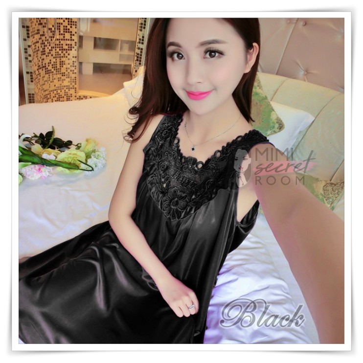 ❤ MIMI ❤ Baju Tidur Sexy Wanita Bahan Satin Ice Silk Motif Brukat Bordiran Happy Import Terlaris