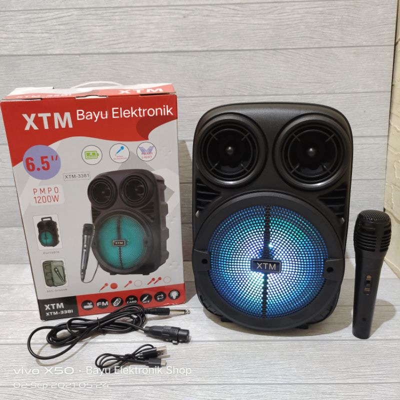 Speaker Bluetooth 3381/338 Bonus Mic 6,5Inci / Salon Aktif Portable Radio Fm/Speaker Wireless LED - XOBOX