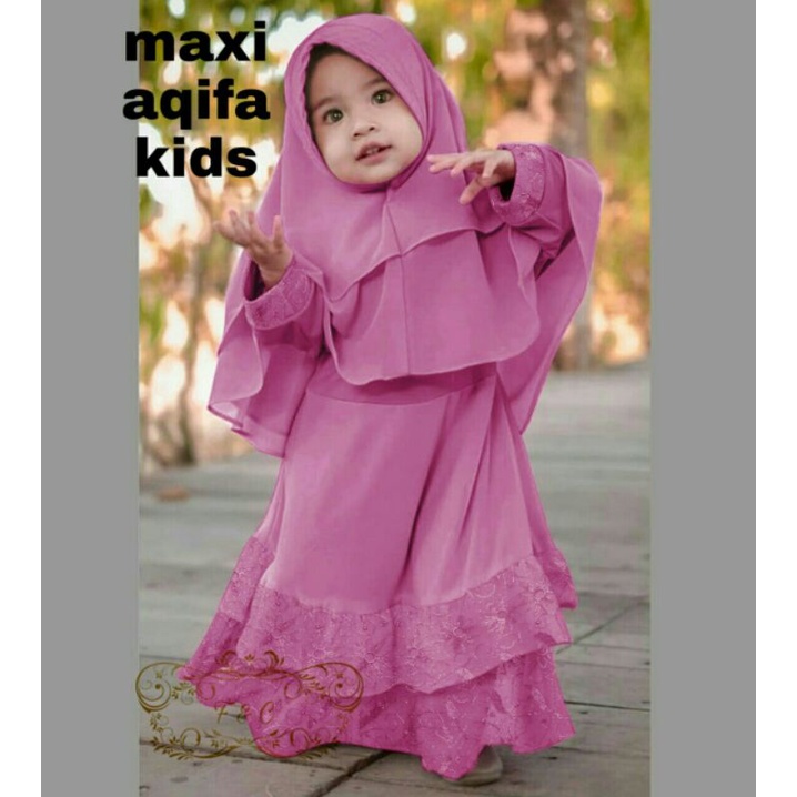 Afika Akifa Maxi Maxy Dress Gamis Syari Anak Moscrepe Tile Mutiara Kid Kids