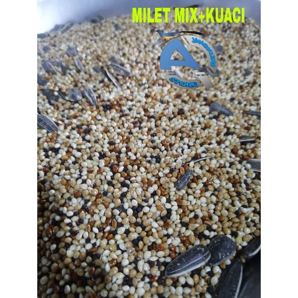 MILET CAMPUR MILET MIX+KUACI MILET PAKAN BURUNG LOVEBIRD KEMASAN 1KG