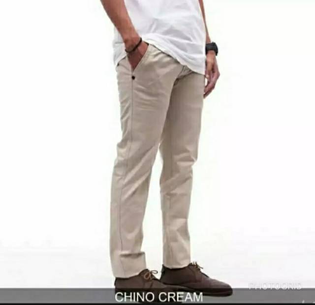 Celana chino pria cream slim fit 27-32