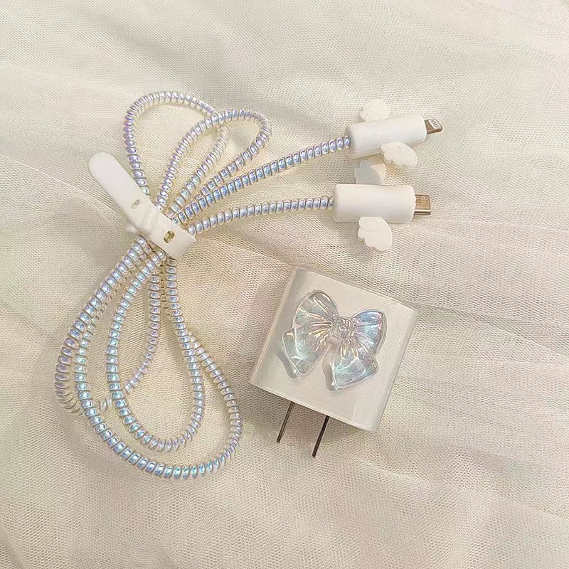 1 Set Pelindung Kabel Data / Charger Usb Tipe C 18 / 20W Anti Gigit Motif Bunga Kaws Untuk iPhone