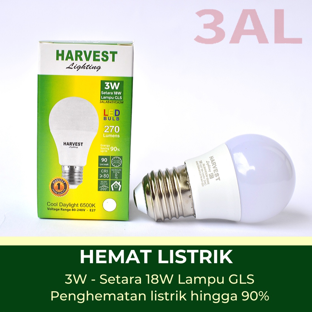 3W - Paket Isi 9 - HARVEST LIGHTING Lampu Bohlam LED A Bulb  3 Watt Lampu Hemat Energi Original Bersertifikasi SNI dan Bergaransi