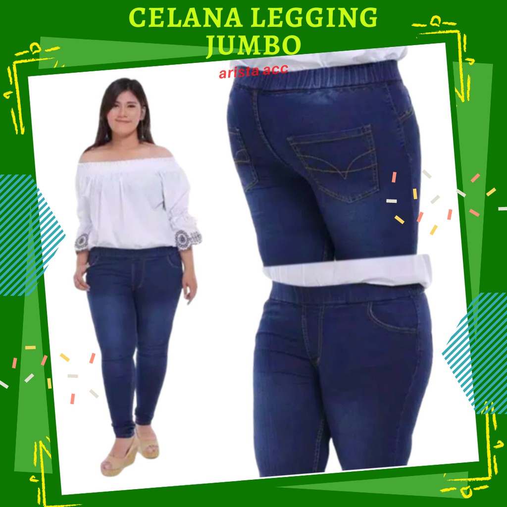 TERBARU Celana Wanita Size Jumbo Jeans Skinny softjeans Legging Pinggang Karet Melar Anti Begah