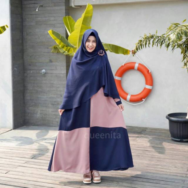 Baju Gamis syari wanita polos terbaru 2020 Jasmine Set Queenita