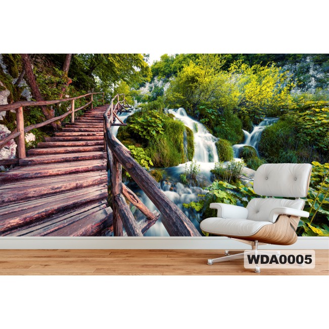 wallpaper custom 3d air terjun, wallpaper dinding custom, wallpaper 3d murah, wallpaper 3d custom