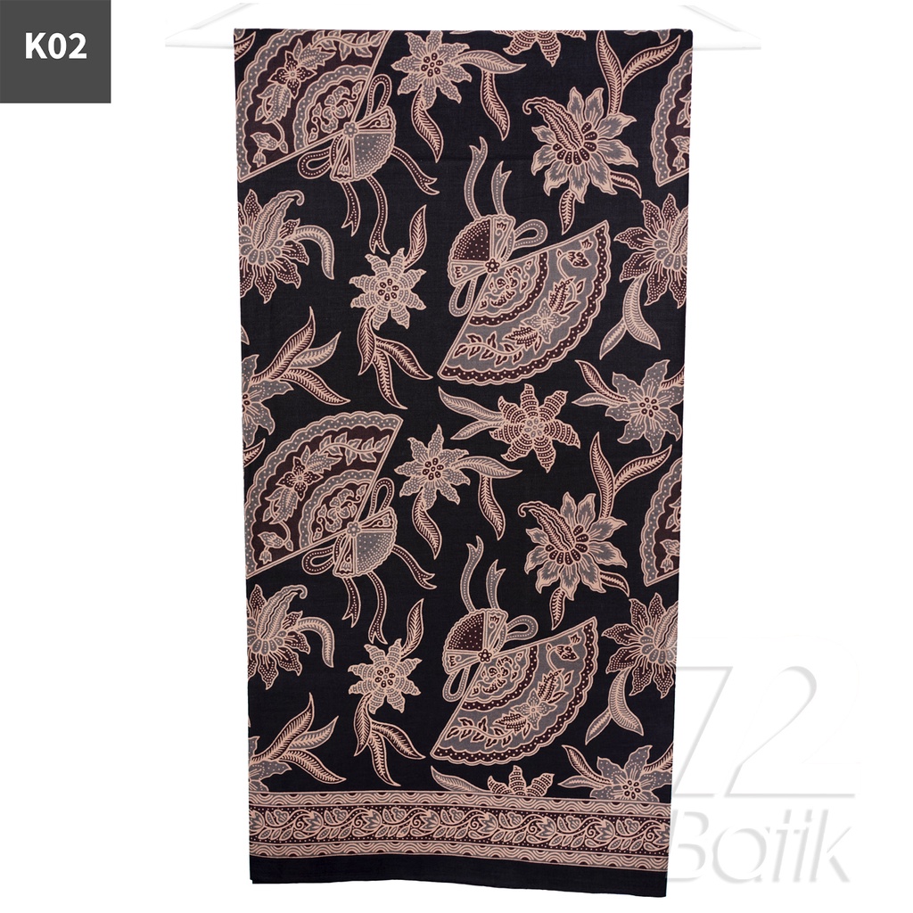 KAIN BATIK PREMIUM Bahan Katun Motif Kembang Kipas Warna Hitam 722544 Cap 72 Jarik Jarit Samping Kebat Panjang Batik Katun Modern Premium Bahan Seragam Batik Pernikahan Kantor Keluarga Murah Kamen Jadi Batik Bali Lembaran