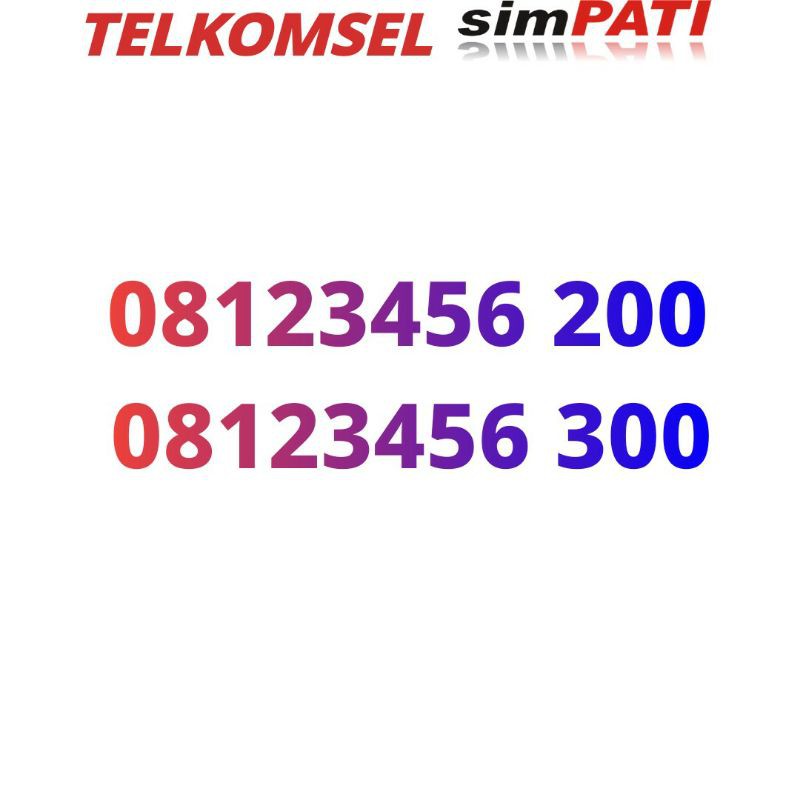 nomor cantik telkomsel simpati 11 digit 08123456 seri ratusan 200+300