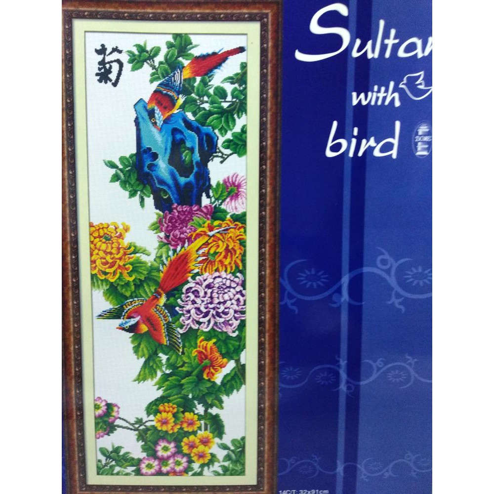 Paket Sulam Kristik Strimin DOME 90501 Oriental Pemandangan Burung Chinese Sultan Bird