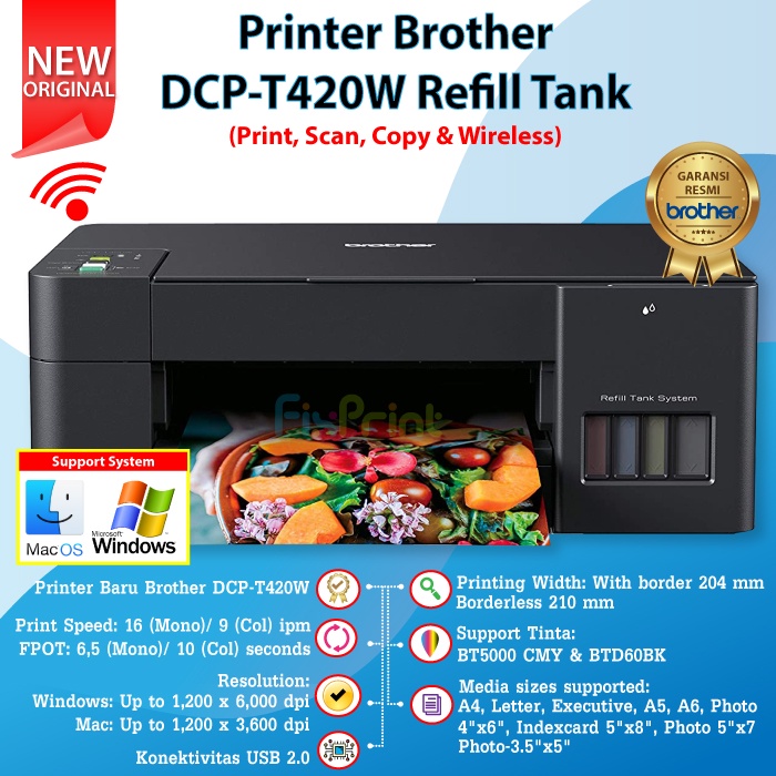 Printer Brother DCP-T420W InkTank BT D60Bk BT5000 WiFi Print-Scan-Copy