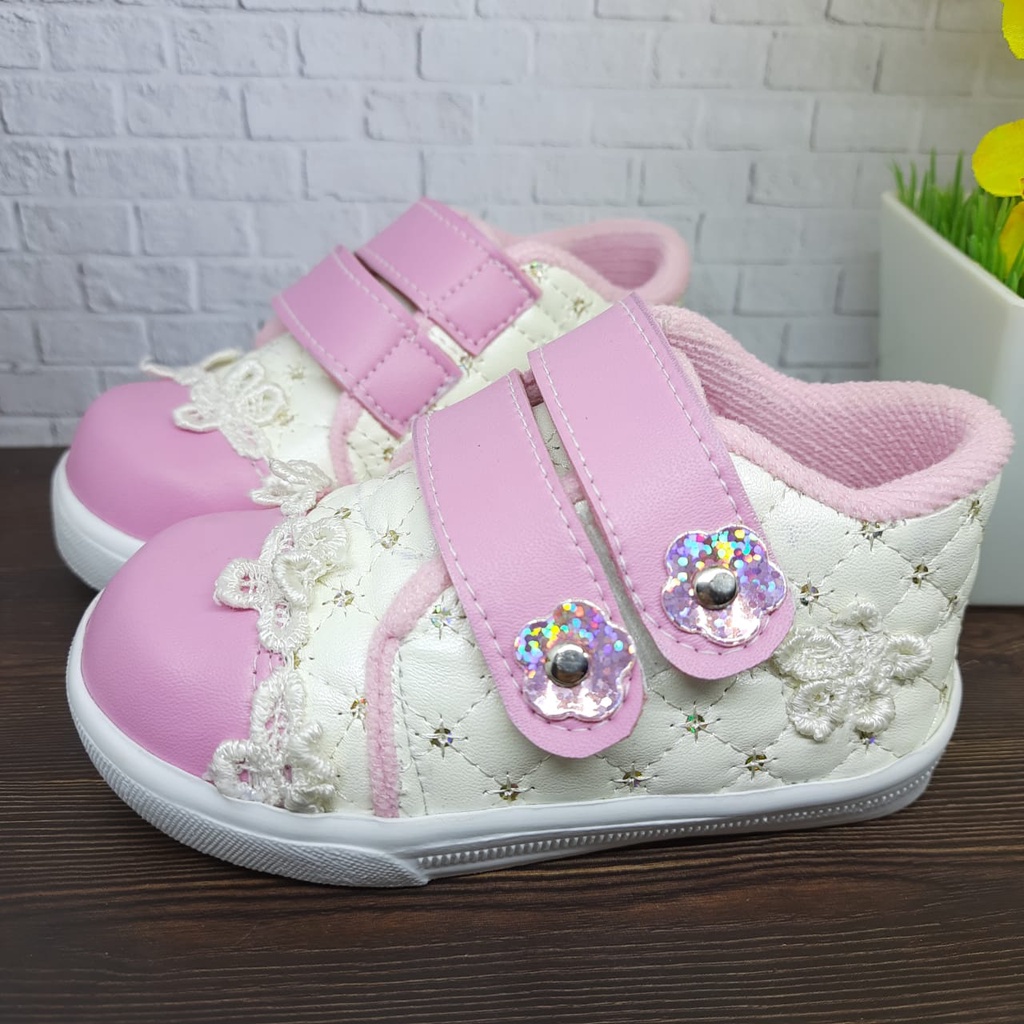 mandirishoestore-SEPATU SNEAKER BUNGA PINK PUTIH PAYET ANAK PEREMPUAN 1-6 TAHUN  BAY05