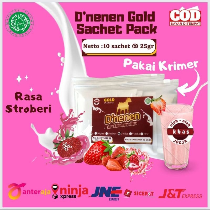 

Susu Kambing Etawa Bubuk D'nenen Gold Stroberi 10 Sachet @ 25gr (Pakai Krimer)