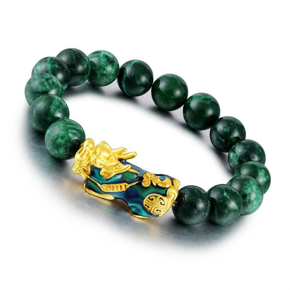 Lucky Feng Shui Mantra Amulet Obsidian Carved Pixiu Green Bracelet Jewelry