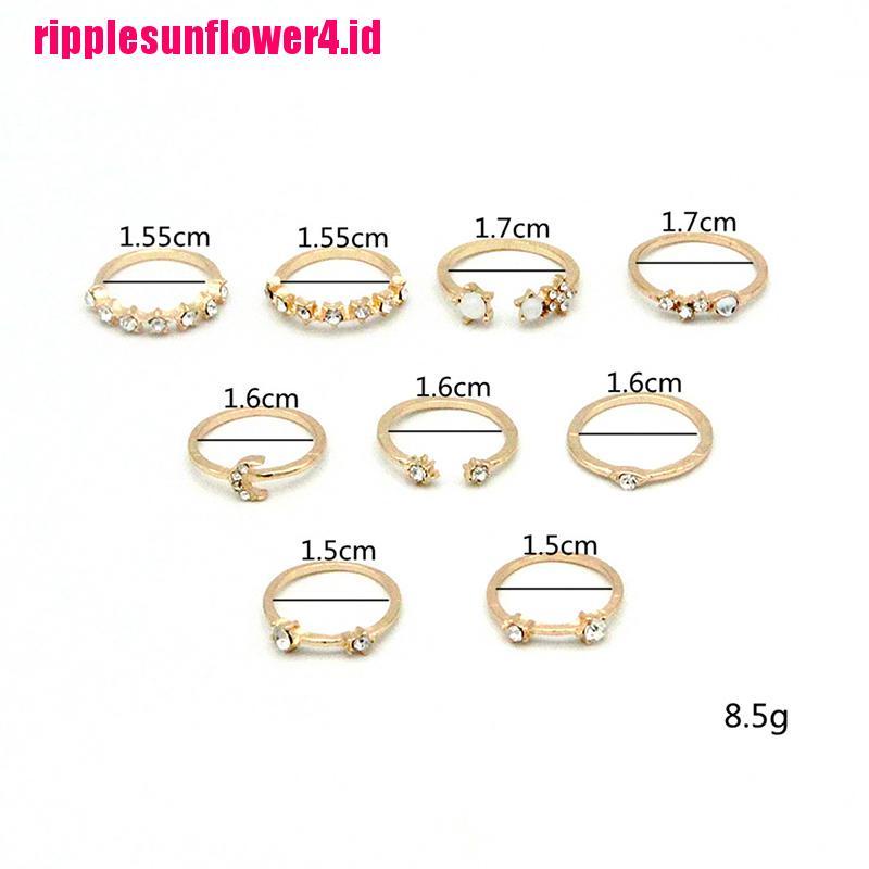 9pcs / set Cincin Buku Jari Aneka Bentuk Gaya Bohemia Untuk Wanita