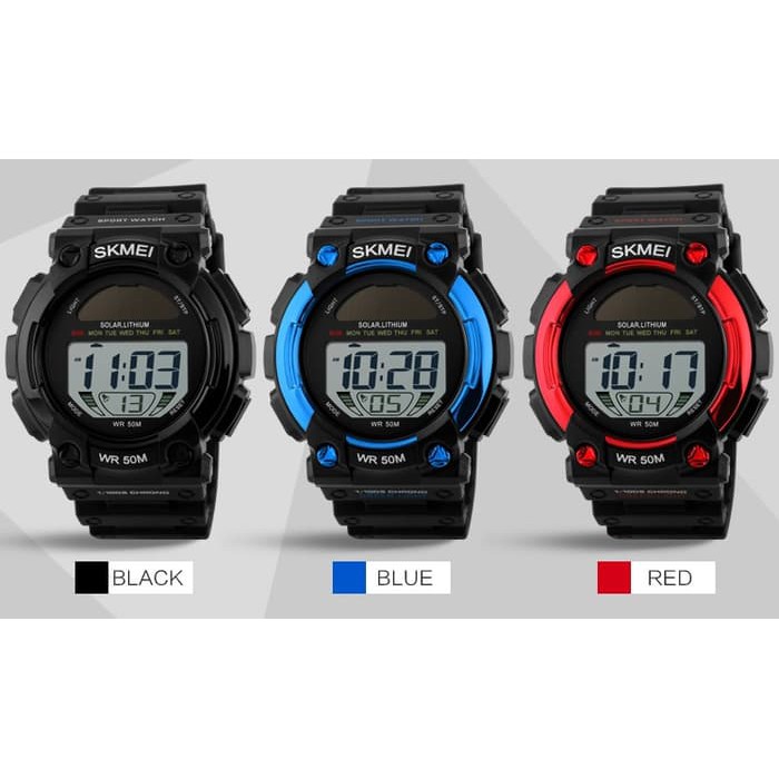 Jam Tangan SKMEI LITHIUM SOLAR POWER Waterproof Dual Time Tenaga Surya