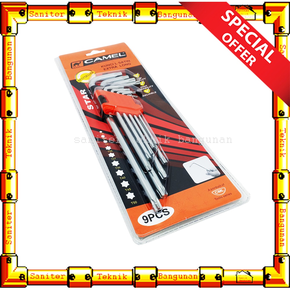 Kunci L Bintang Ballpoint 9 Pcs Extra Long Camel