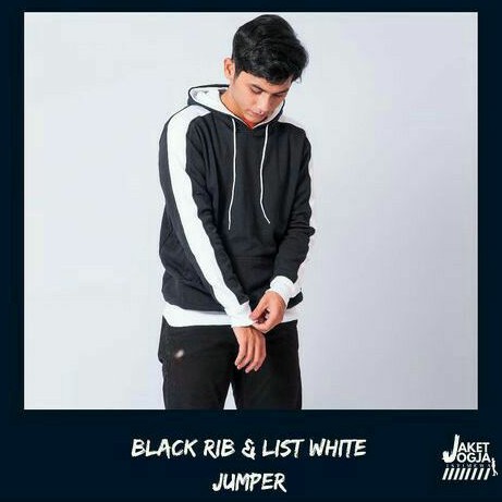 Jaket Hoodie Murah Orginal Rib Hitam & List Putih