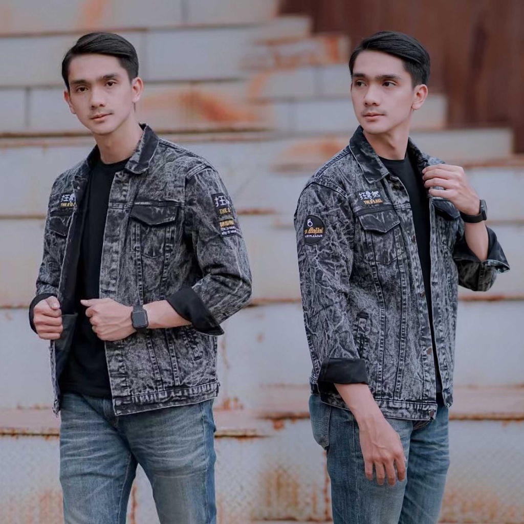 (Gratis Ongkir) Jaket Jeans Pria Sobek Bordir Original Premium High Quality Pakaian Pria Jaket Pria 