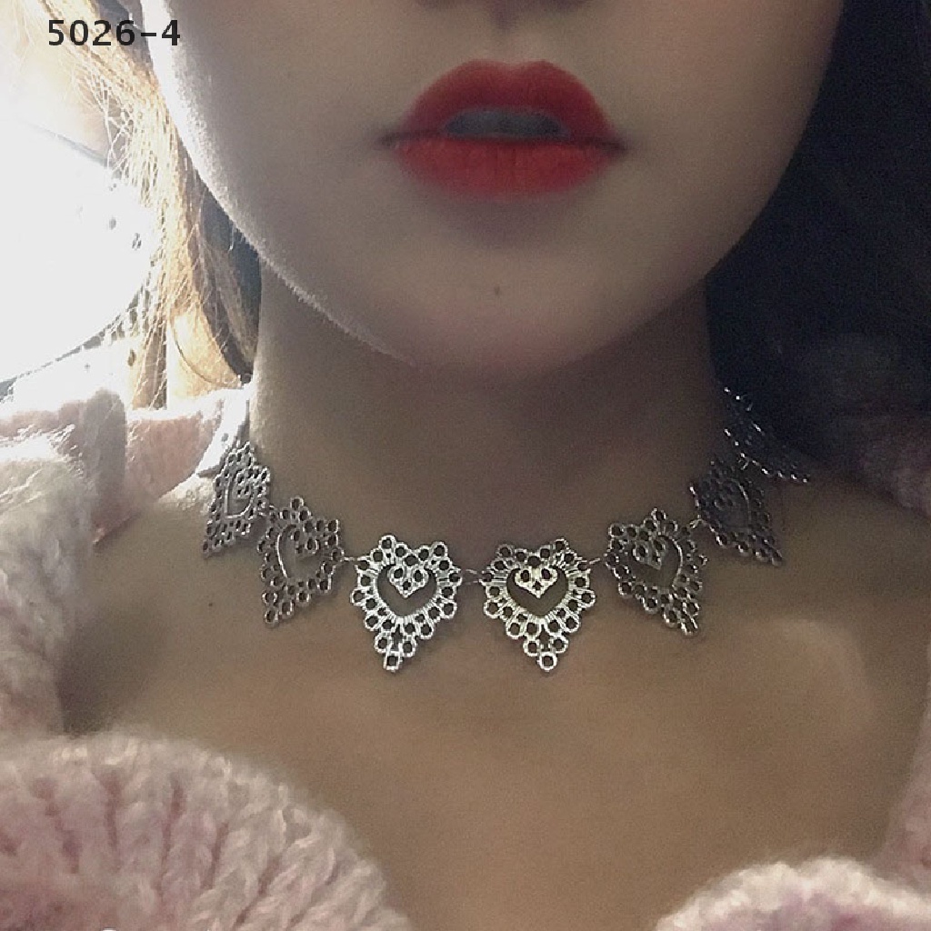 5026-4 Heart Chain Choker Necklace Collar Goth Aesthetic Jewelry Party Girl 5026-4