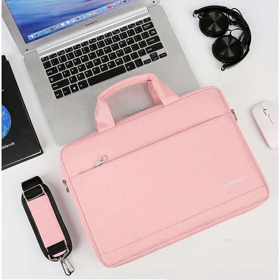Tas Laptop Selempang Package Briefcase Waterproof 14 15 15 16 17 inch pink