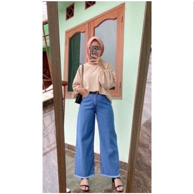 Celana Highwaist Kulot Jeans Wanita Rawis