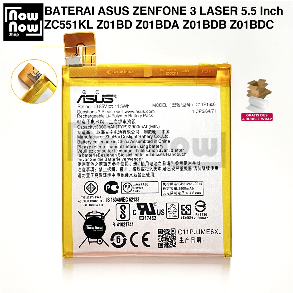 Baterai Asus Zenfone 3 Laser 5.5 Inch 5.5&quot; ZC551KL Z01BD Z01BDA Z01BDB Z01BDC C11P1606 Original Batre Batrai Battery Zenphone HP