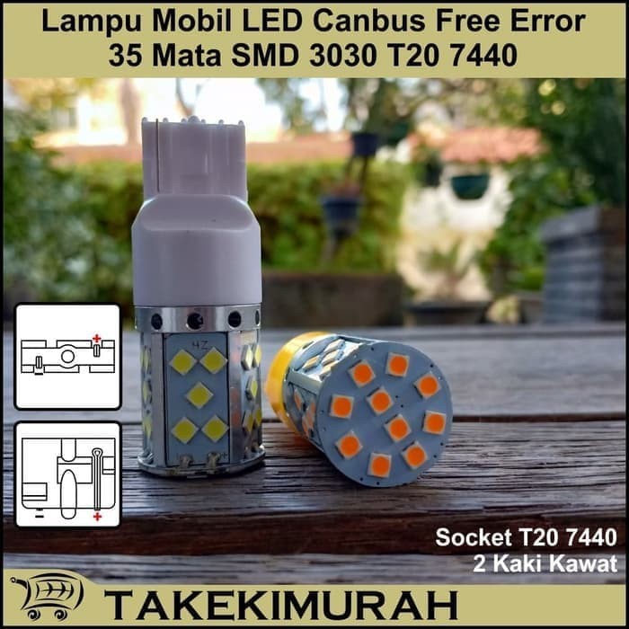Lampu Mobil LED Sein/Sen PUTIH / Kuning 35 Mata 12V T20 7440 2 KAKI DC