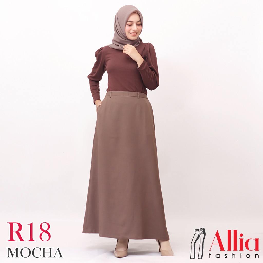 ALLIA R18 - MOCHA - M - 7L - Rok A Wanita - Rok Panjang Wanita - Rok kerja wanita - ROK Payung