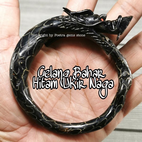 Gelang Akar Laut Hitam Ukir Naga Full Sisik Agak Besar