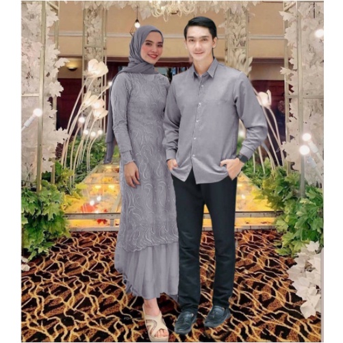 COUPLE VIVI / GAMIS BRUKAT DAN KEMEJA MOSCREPE / COUPLE PESTA / COUPLE KONDANGAN / GAMIS MUSLIM