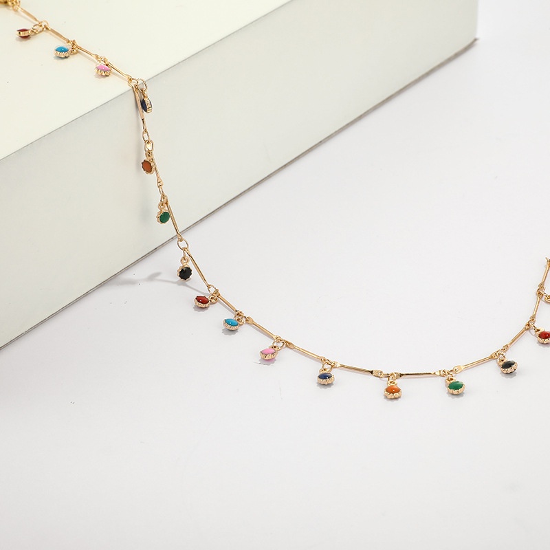 Kalung Choker Dengan Liontin Manik-Manik Rumbai Warna-Warni Gaya Boho