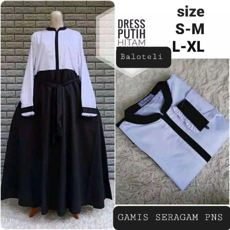 GAMIS HITAM PUTIH DINAS (S.M.L.XL) BAJU SERAGAM KERJA/DINAS/PNS/GURU/PEMDA WANITA ORI