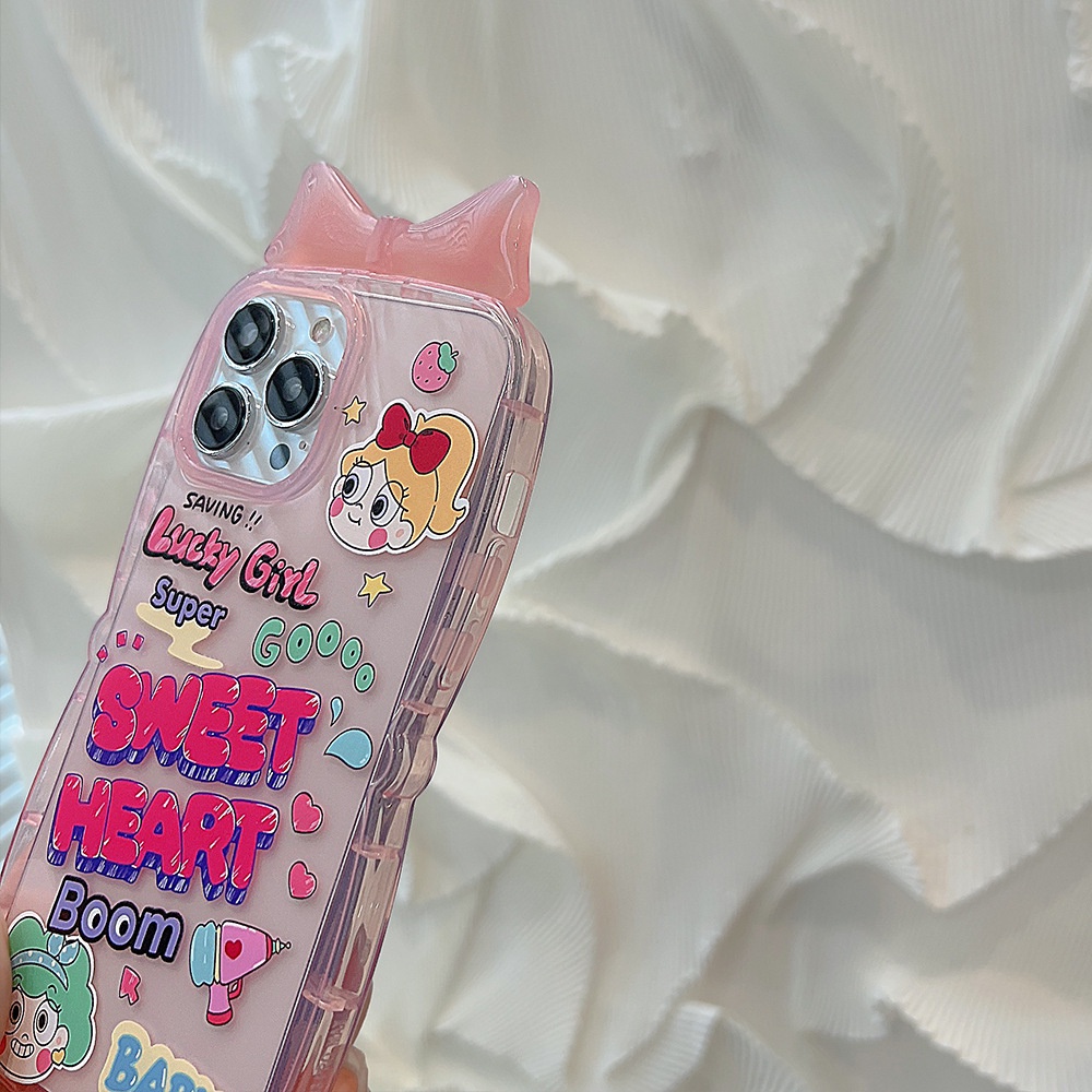 Y2k Soft Case Silikon Transparan Motif Gadis Pink Aksen Mutiara Untuk Iphone X XR XS 11 12 13 14 PLUS PRO MAX