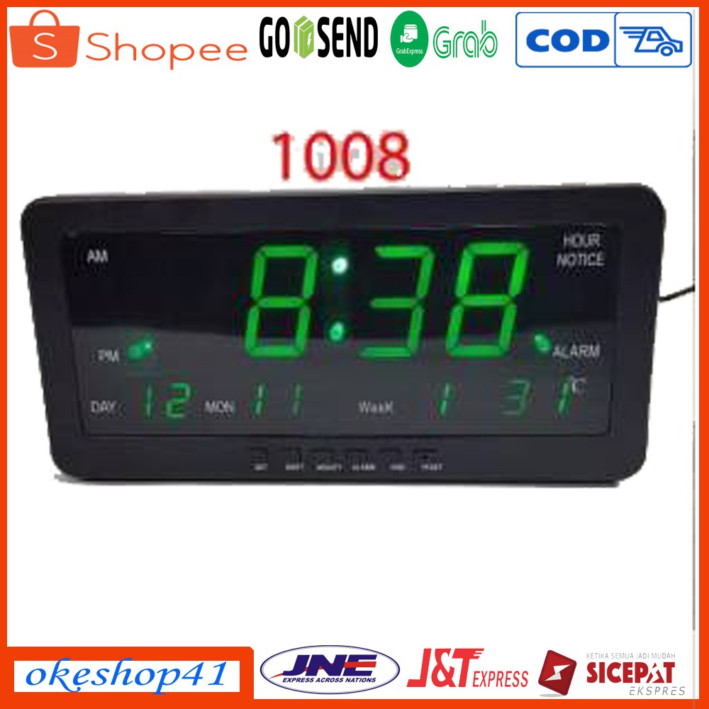 Jam Meja Digital Led / Jam Dinding Digital Alarm 1008 LED Hijau