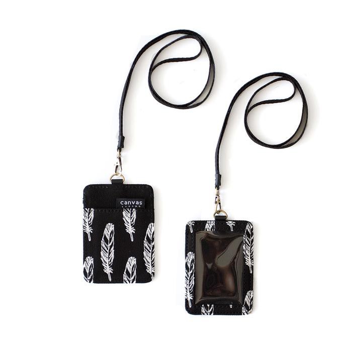 

✨BISA COD✨ ID Lanyard Feathers Black Canvas Living