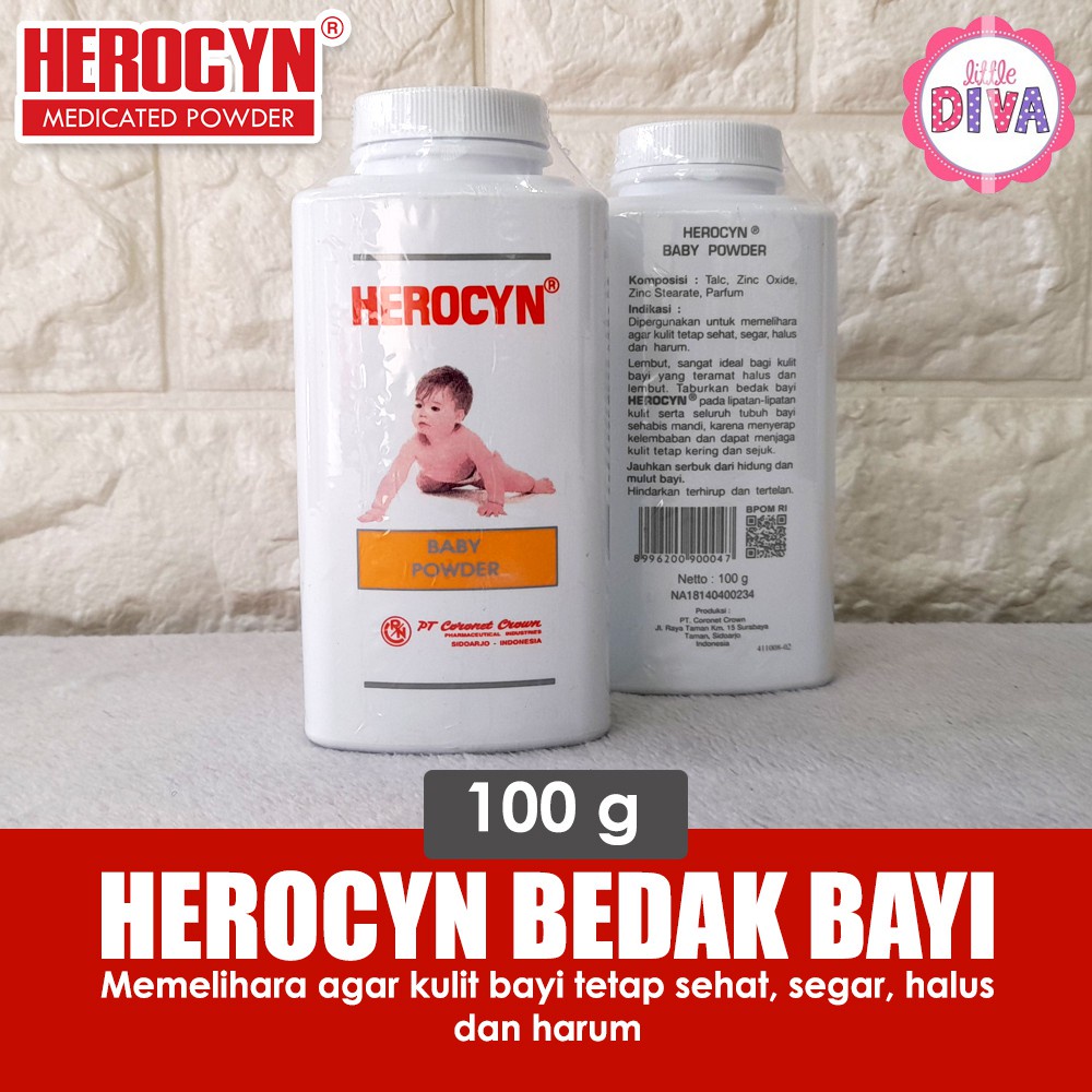 Bedak Bayi HEROCYN 100gr - Baby Powder Untuk kulit bayi halus, sehat, segar dan harum ens