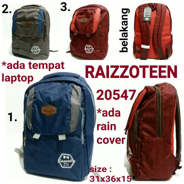 Tas sekolah ransel backpack pria wanita Raizzoteen 20547 tas punggung unisex keren murah dan terbaru