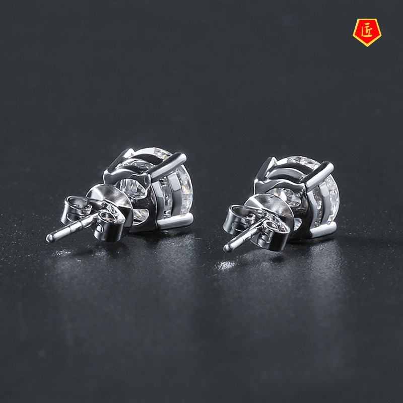 [Ready Stock]Pt950 Platinum Four-Claw Moissanite Earrings