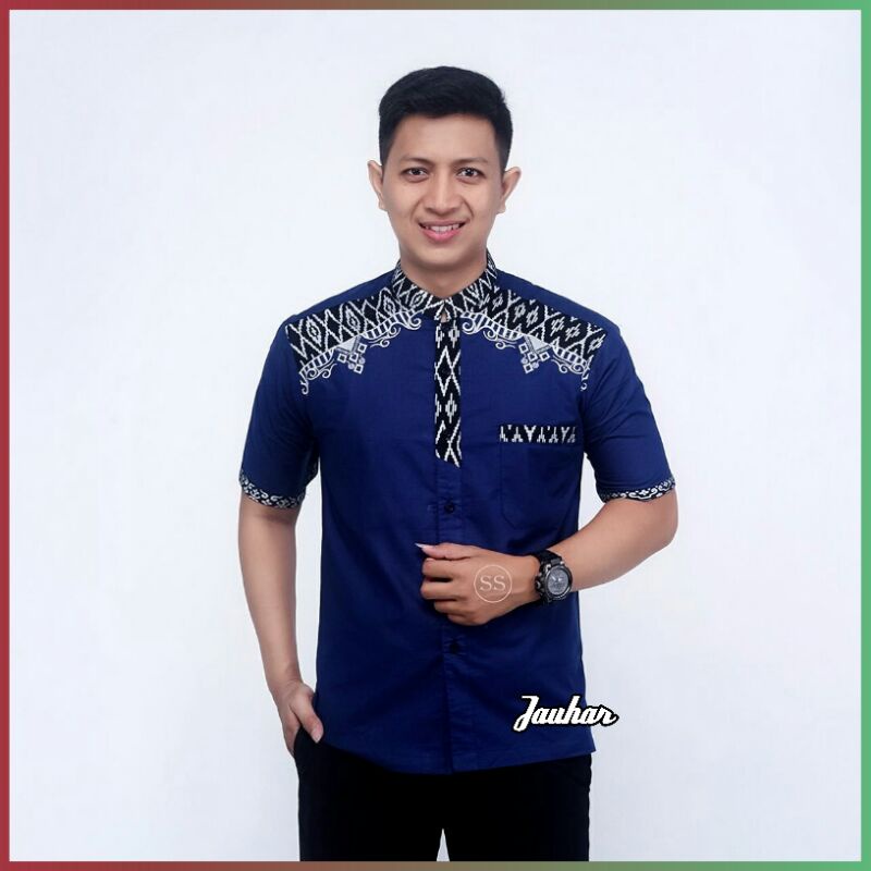 JAUHAR Baju koko kombinasi lengan pendek kombinasi bordir kemeja koko lengan pendek bordir koko dewa